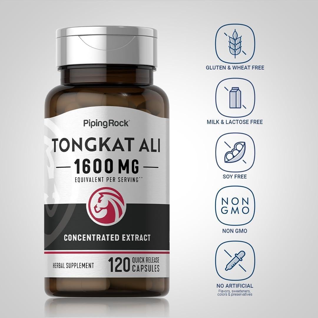 Suplemento Herbal Piping Rock Tongkat Ali 1600mg 120 Cápsulas