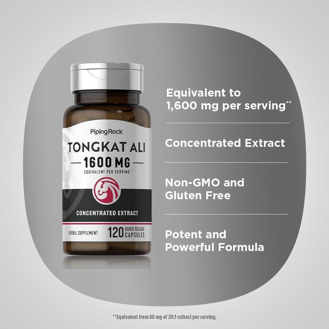 Suplemento Herbal Piping Rock Tongkat Ali 1600mg 120 Cápsulas