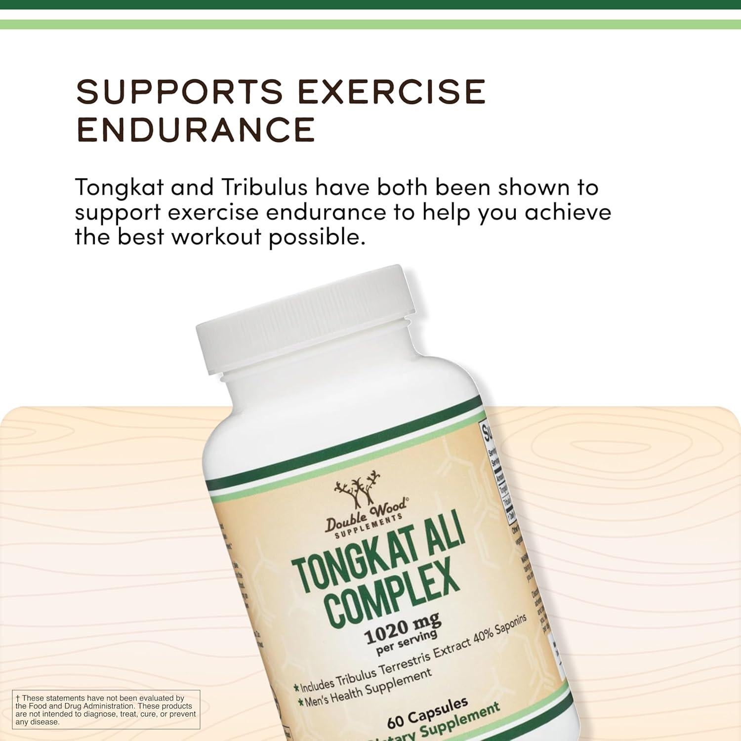 Extracto de Tongkat Ali 1000mg + Tribulus 20mg - 60 Cápsulas Double Wood