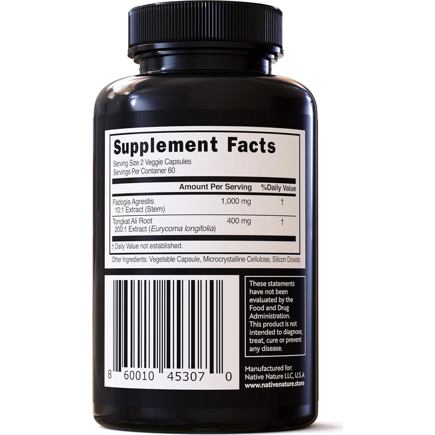 Suplemento Fadogia Agrestis y Tongkat Ali 1400mg - 120 Cápsulas