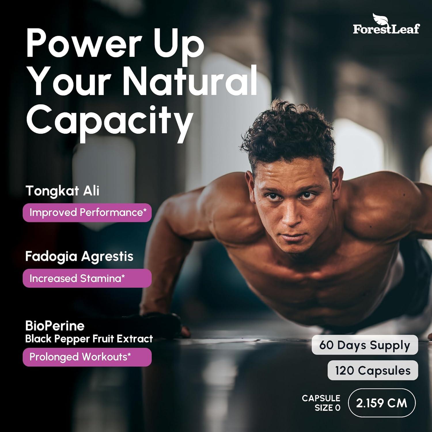 Suplemento Tongkat Ali y Fadogia Agrestis ForestLeaf 120 Cápsulas