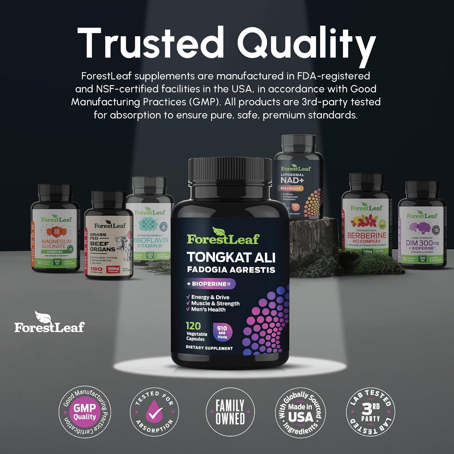 Suplemento Tongkat Ali y Fadogia Agrestis ForestLeaf 120 Cápsulas