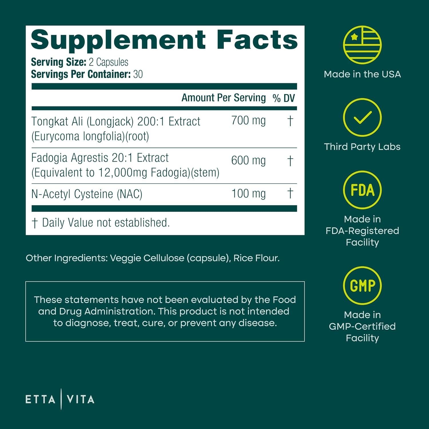 Suplemento Energético Etta Vita Longjack 700mg - Fadogia Agrestis