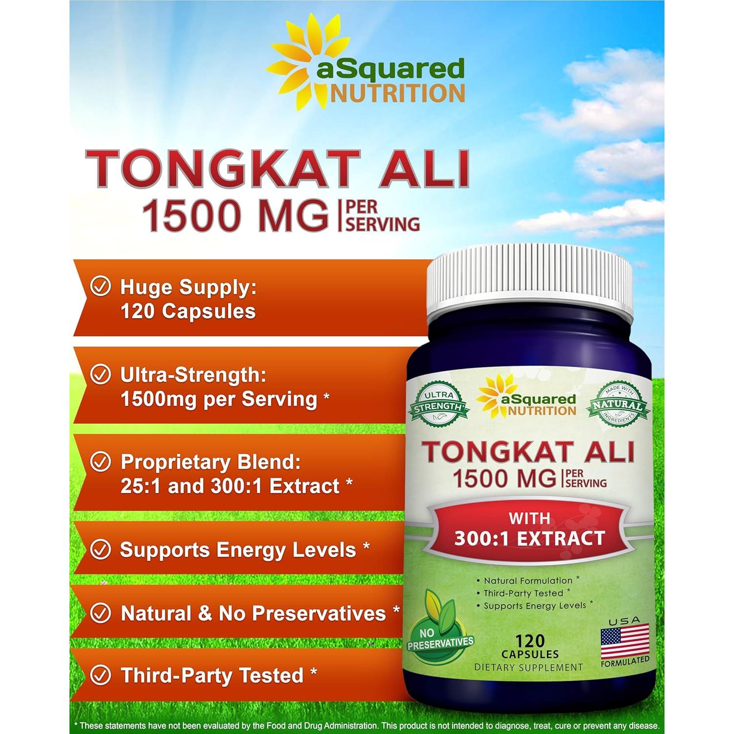 Suplemento Tongkat Ali 1500mg aSquared Nutrition 120 Cápsulas