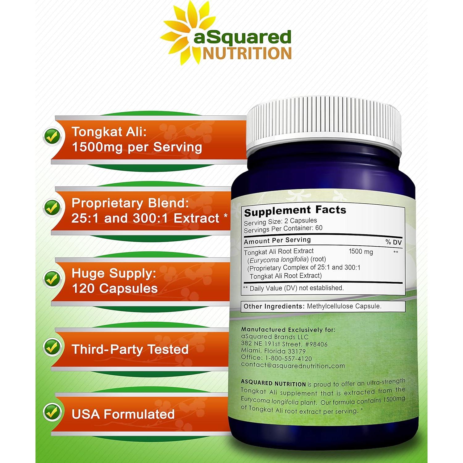 Suplemento Tongkat Ali 1500mg aSquared Nutrition 120 Cápsulas