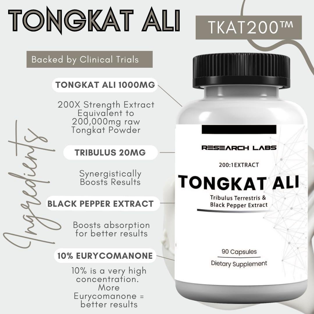 Cápsulas de Tongkat Ali 200X Research Labs 200000mg 60 cápsulas