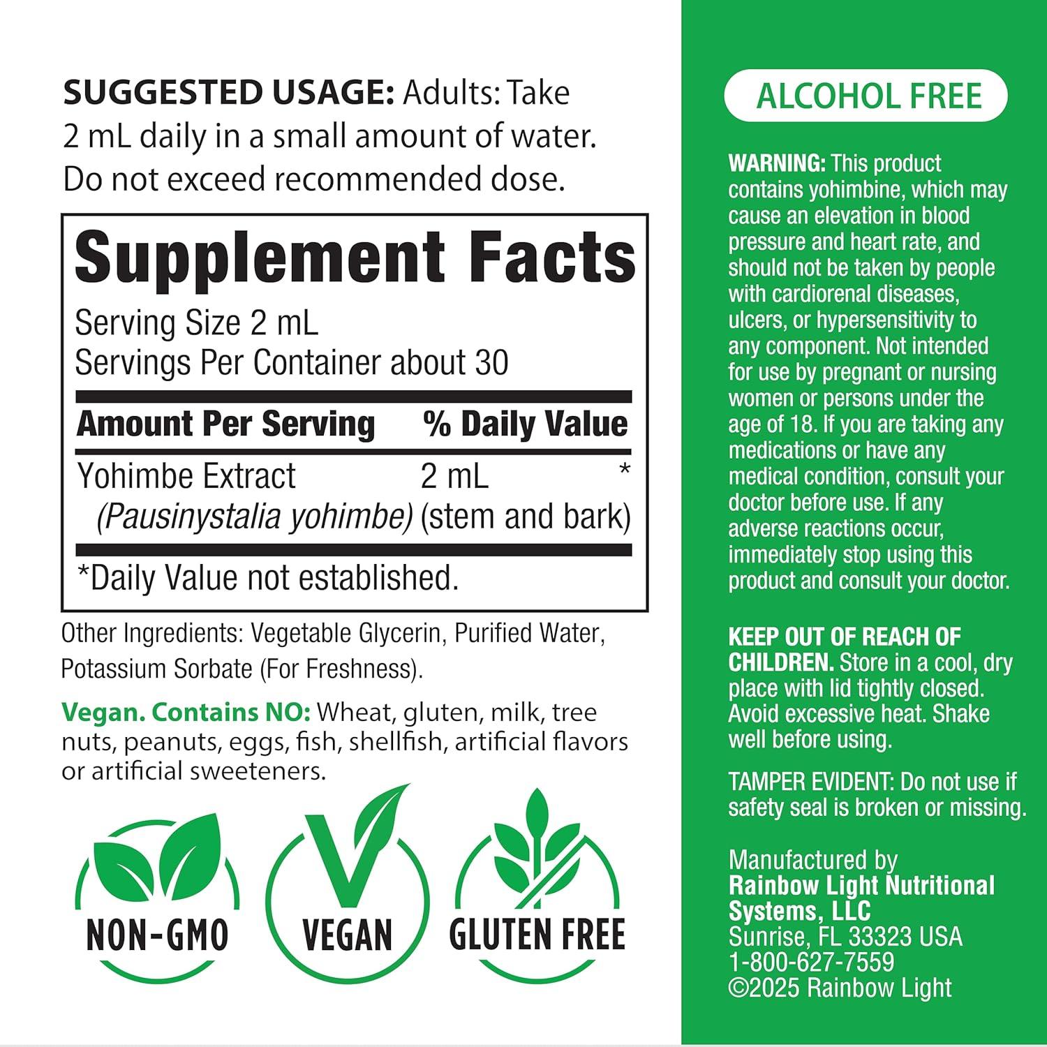 Extracto de Yohimbe Rainbow Light 59.15 mL - Libre de Alcohol