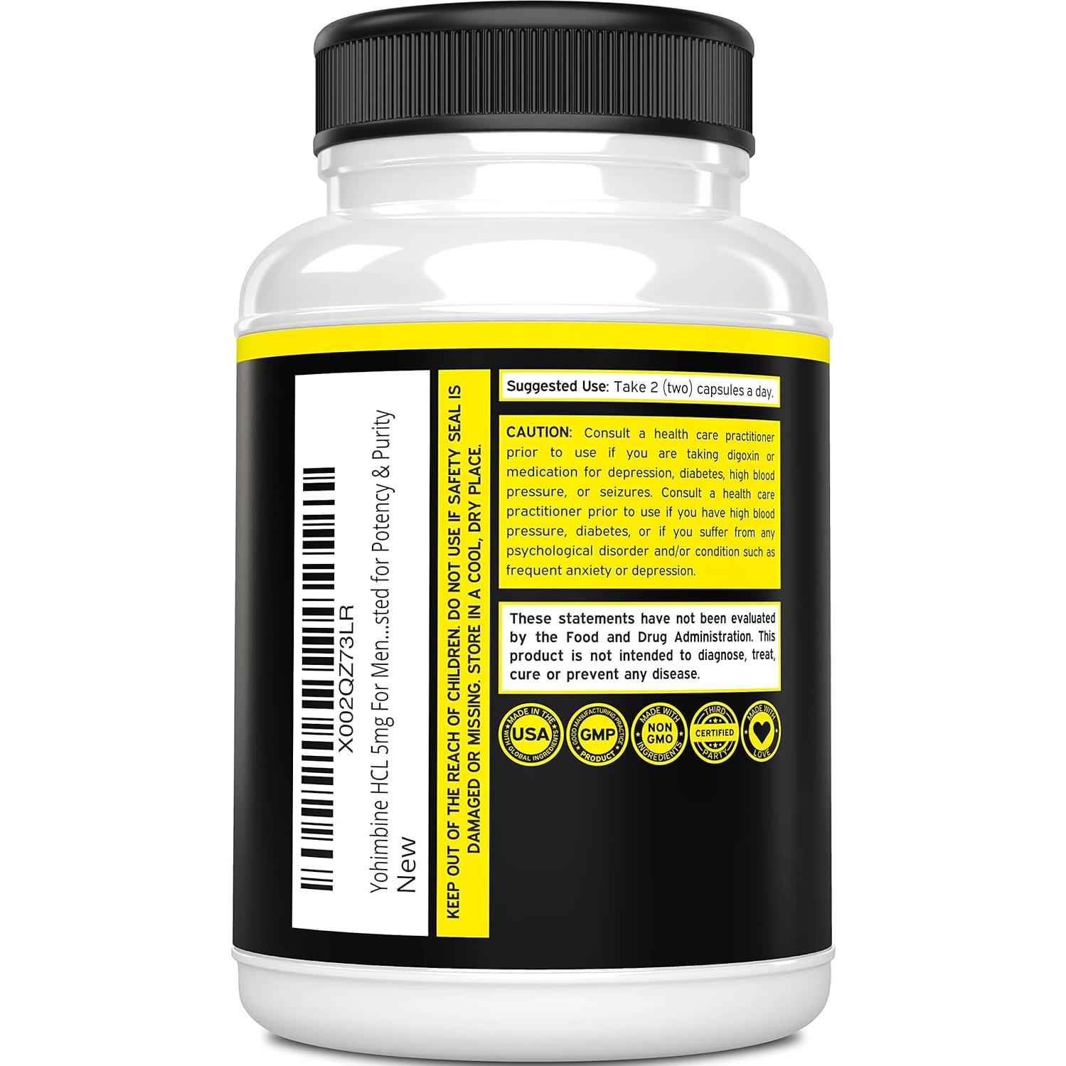 Yohimbina HCL 5mg Dorado Nutrition 270 Cápsulas Veganas