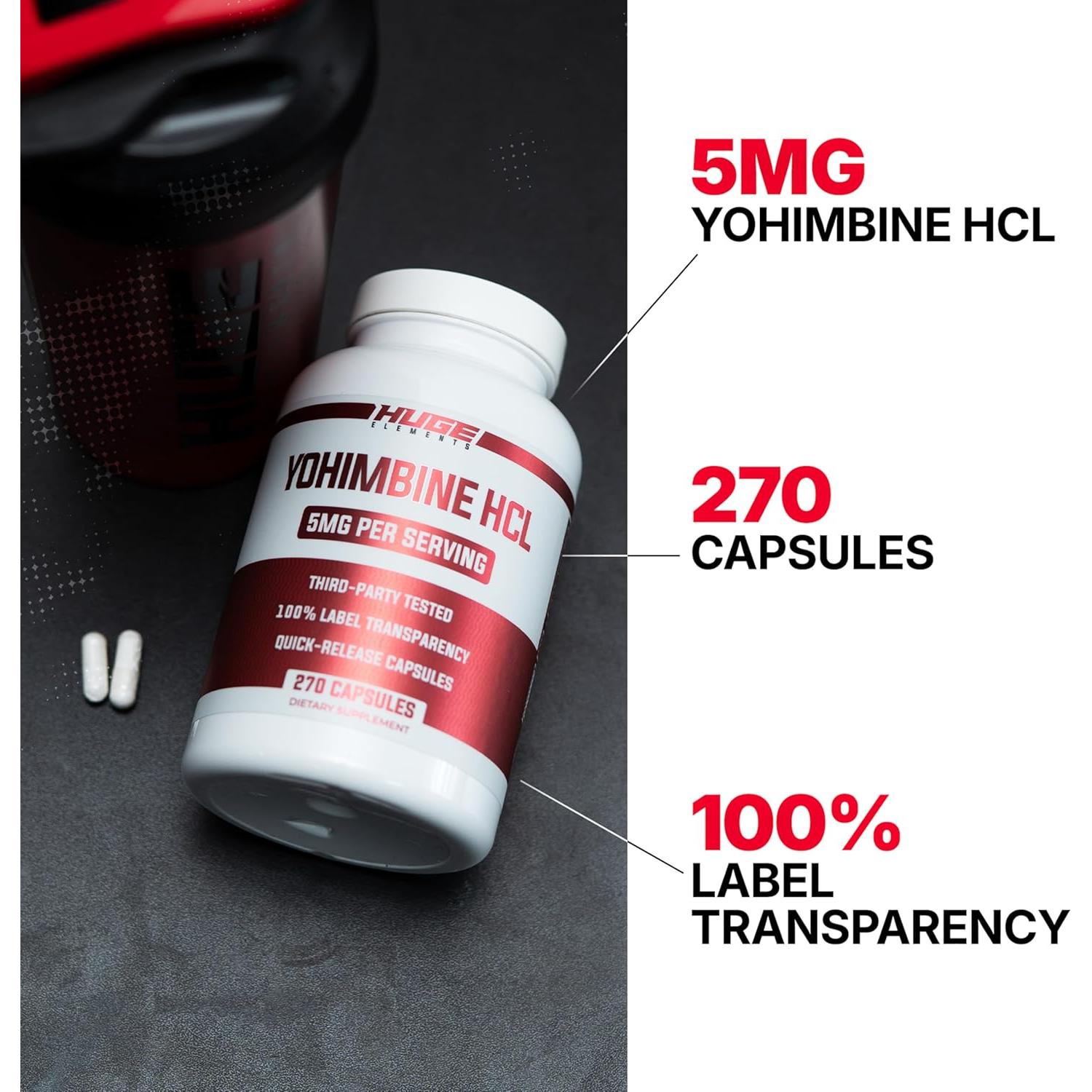 Yohimbina HCl 5mg Huge Supplements - 270 Cápsulas Vegetales