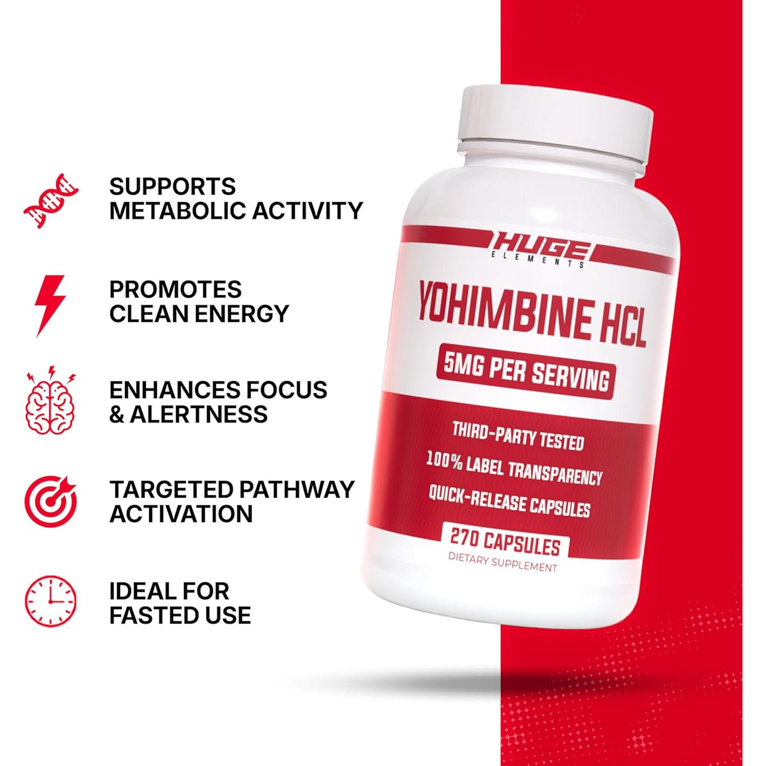 Yohimbina HCl 5mg Huge Supplements - 270 Cápsulas Vegetales