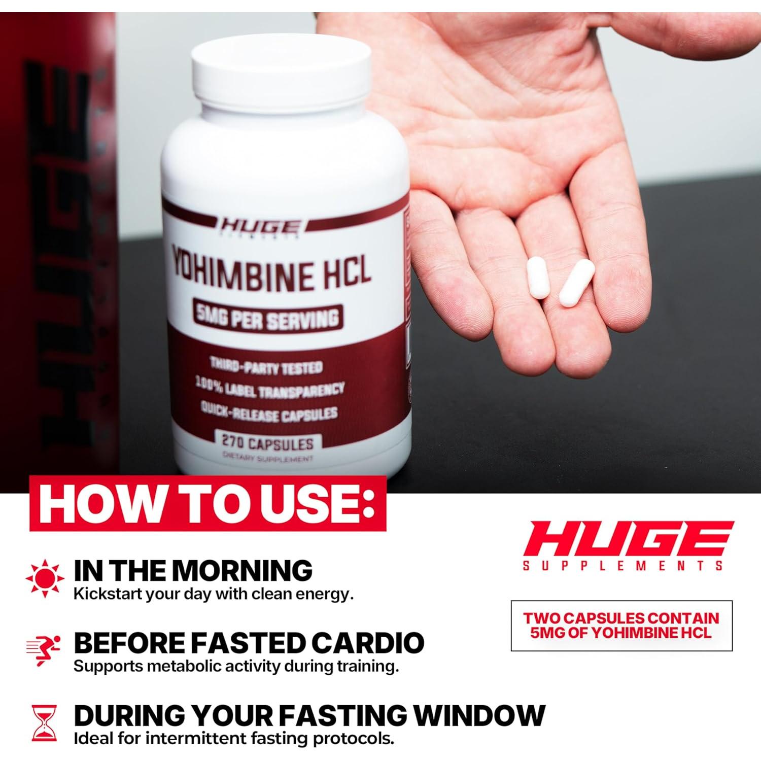 Yohimbina HCl 5mg Huge Supplements - 270 Cápsulas Vegetales