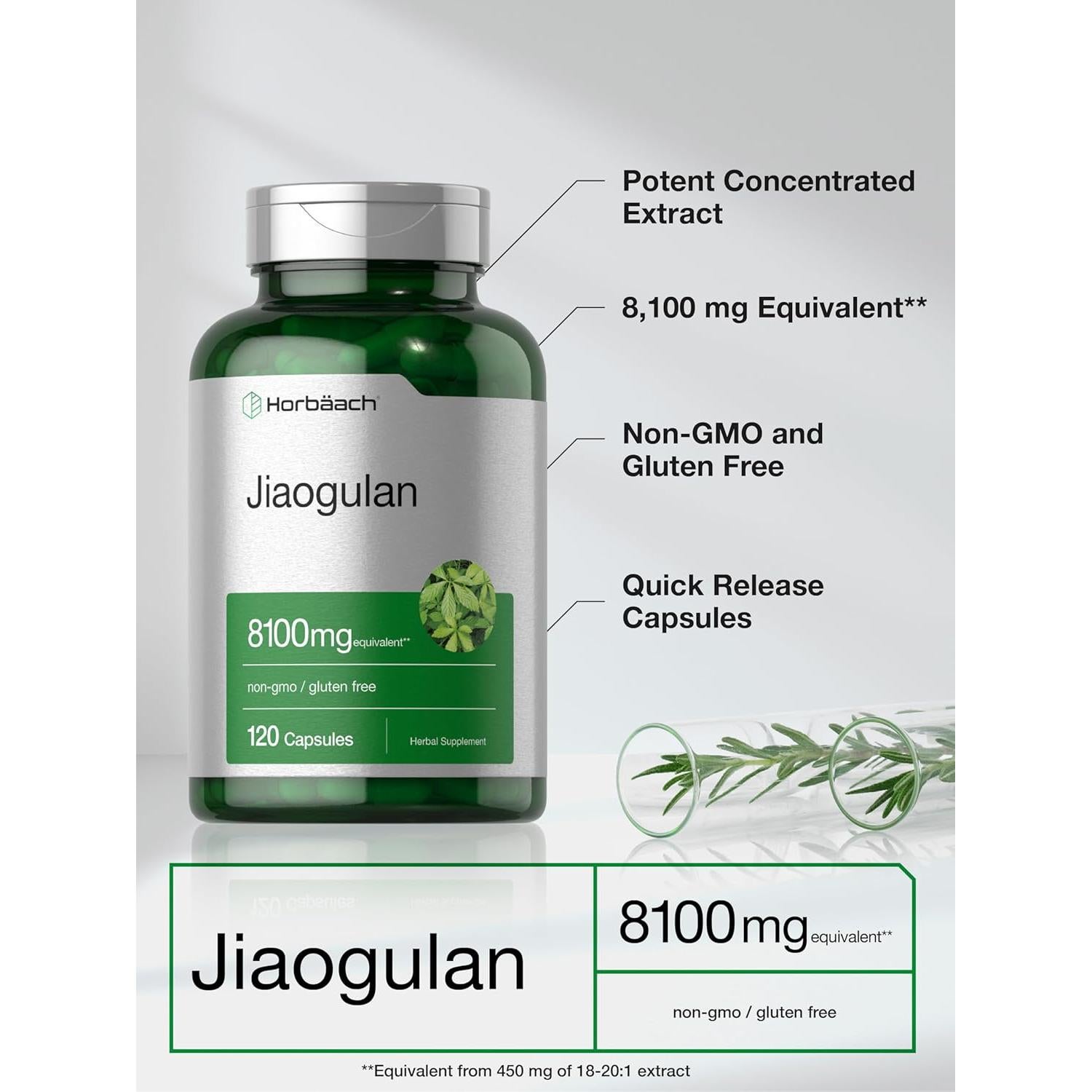 Cápsulas de Jiaogulan Horbäach 8100 mg 120 Unidades Suplemento