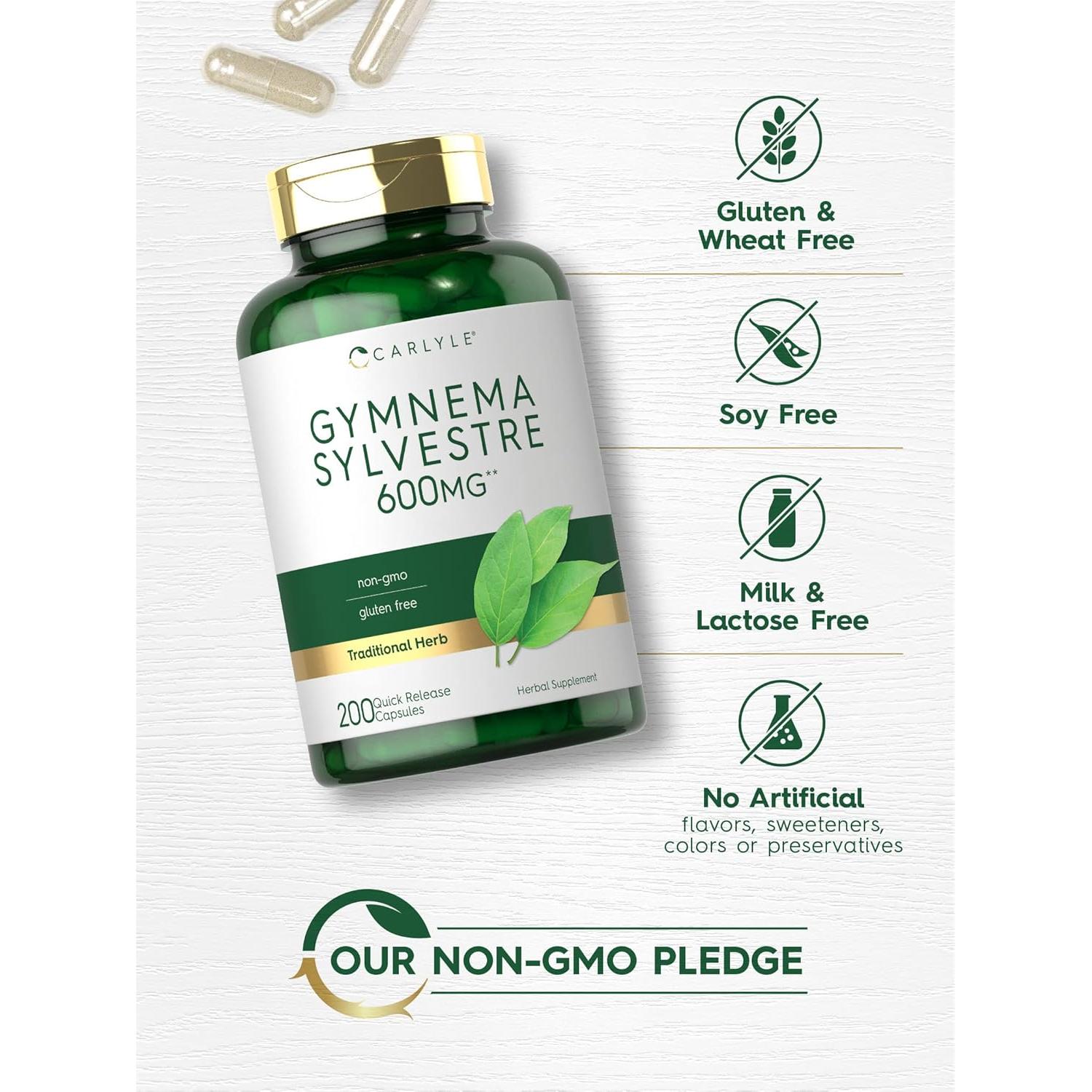 Cápsulas de Gymnema Sylvestre Carlyle 600mg 200 Conteo Suplemento