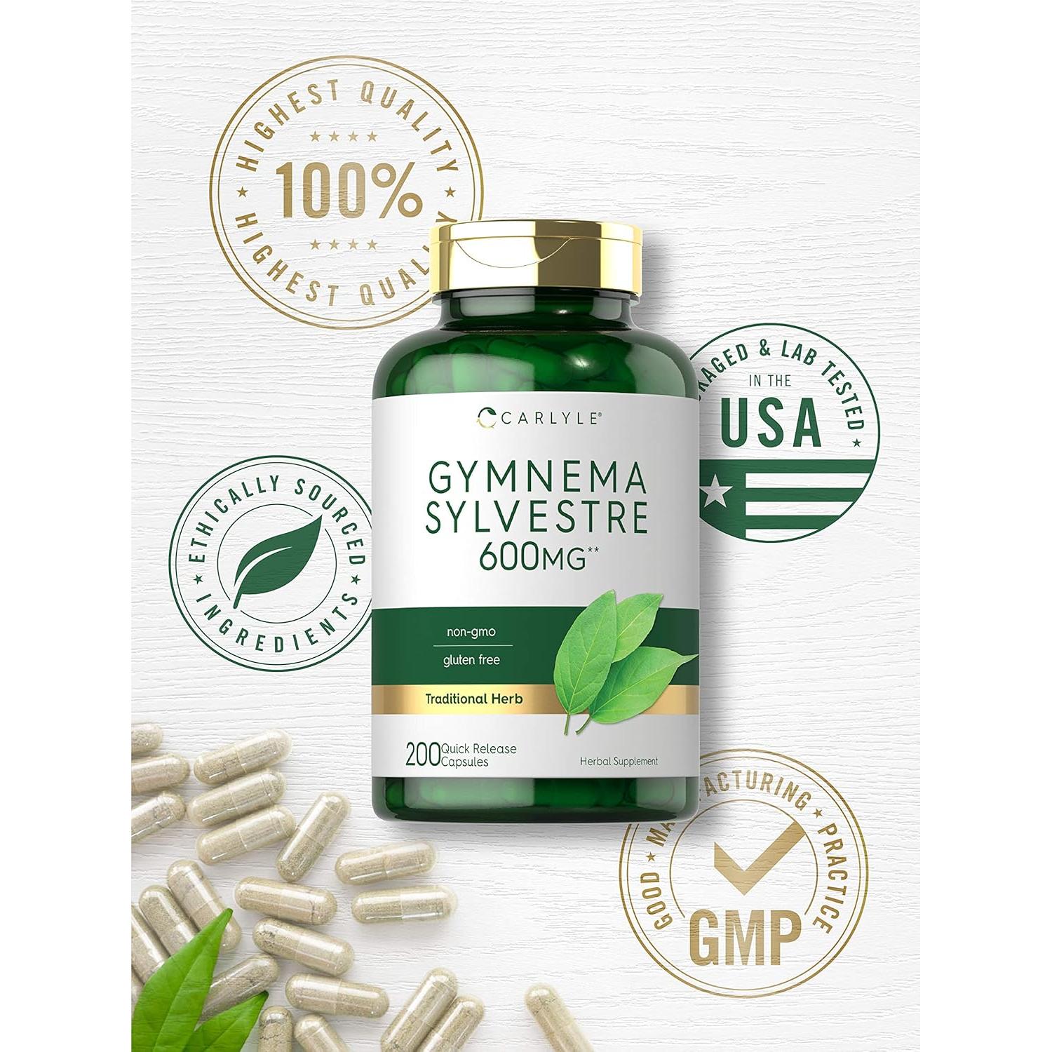Cápsulas de Gymnema Sylvestre Carlyle 600mg 200 Conteo Suplemento