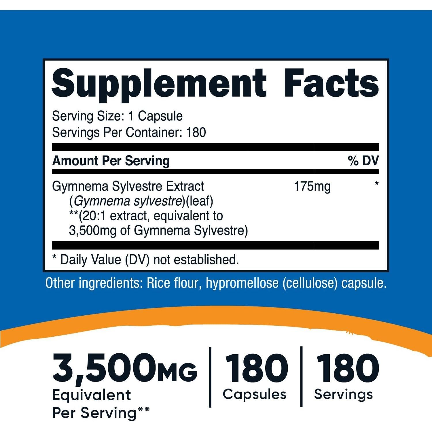 Cápsulas de Gymnema Sylvestre Nutricost 3,500mg - 180 Unidades