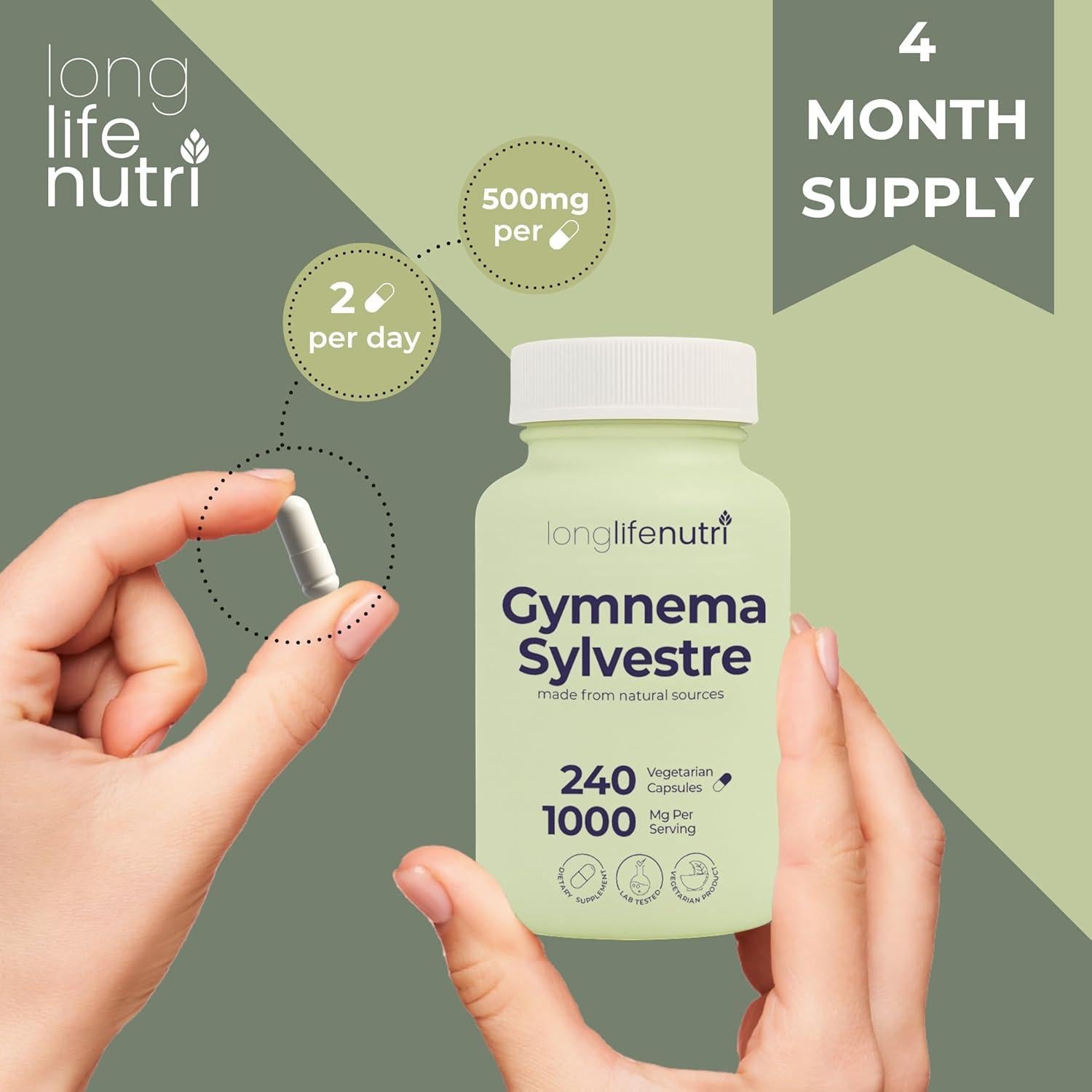 LongLifeNutri Gymnema Sylvestre 1000mg 240 Cápsulas Veganas