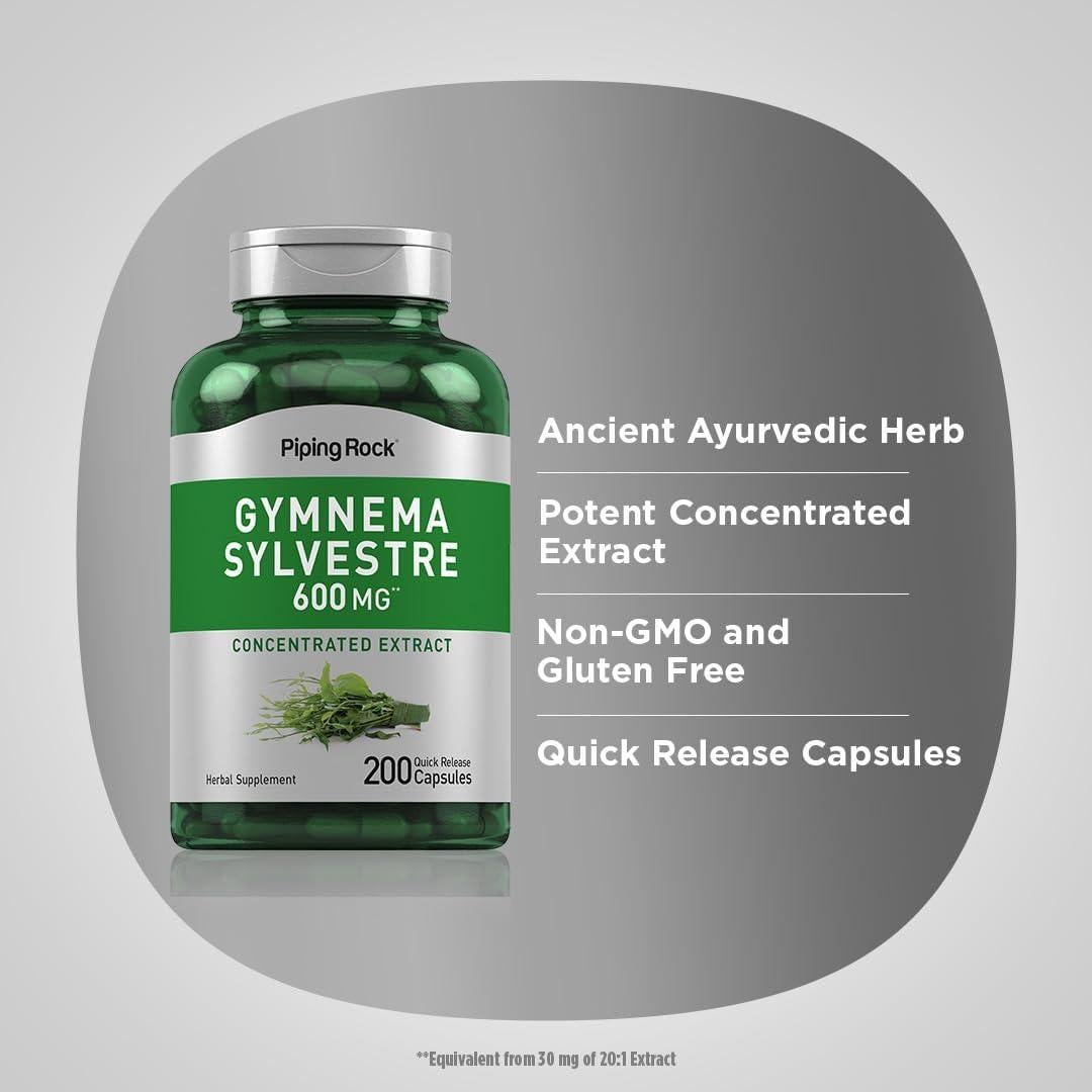 Suplemento de Gymnema Sylvestre Piping Rock 600 mg - 200 Cápsulas