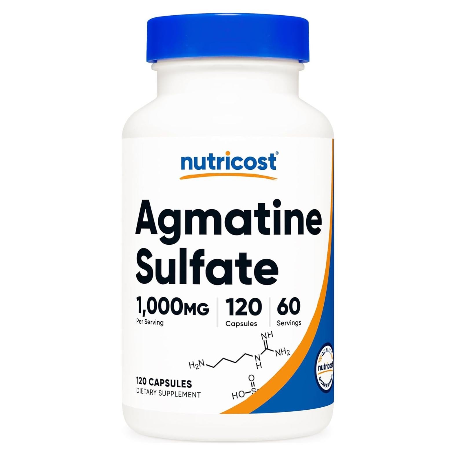 Sulfato de Agmatina Nutricost 1000mg 120 Cápsulas Sin Gluten