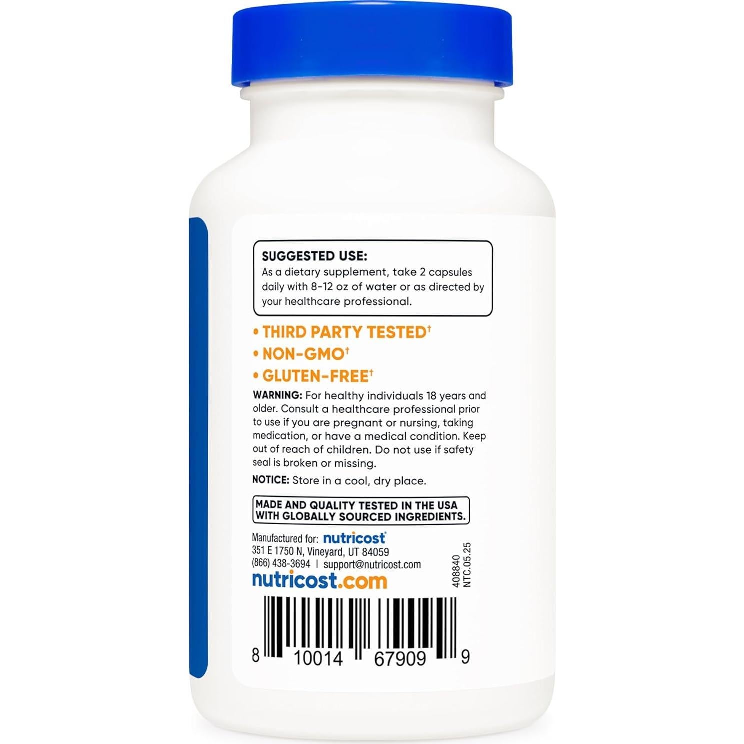 Sulfato de Agmatina Nutricost 1000mg 120 Cápsulas Sin Gluten