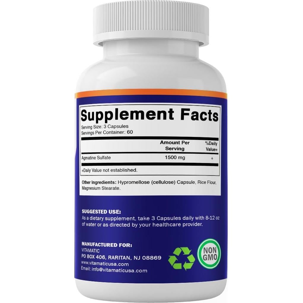 Sulfato de Agmatina Vitamatic 1500mg 180 Cápsulas Veganas
