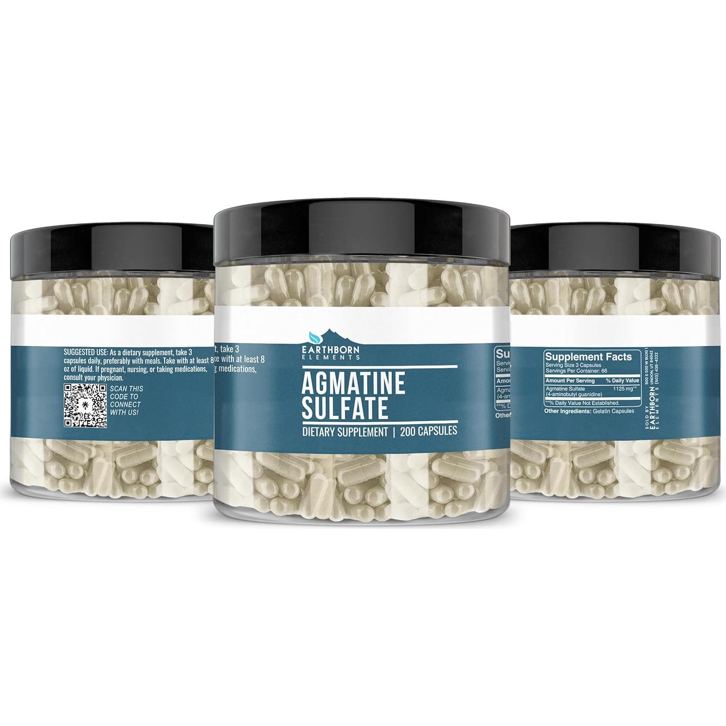 Sulfato de Agmatina Earthborn Elements 200 Cápsulas Puras
