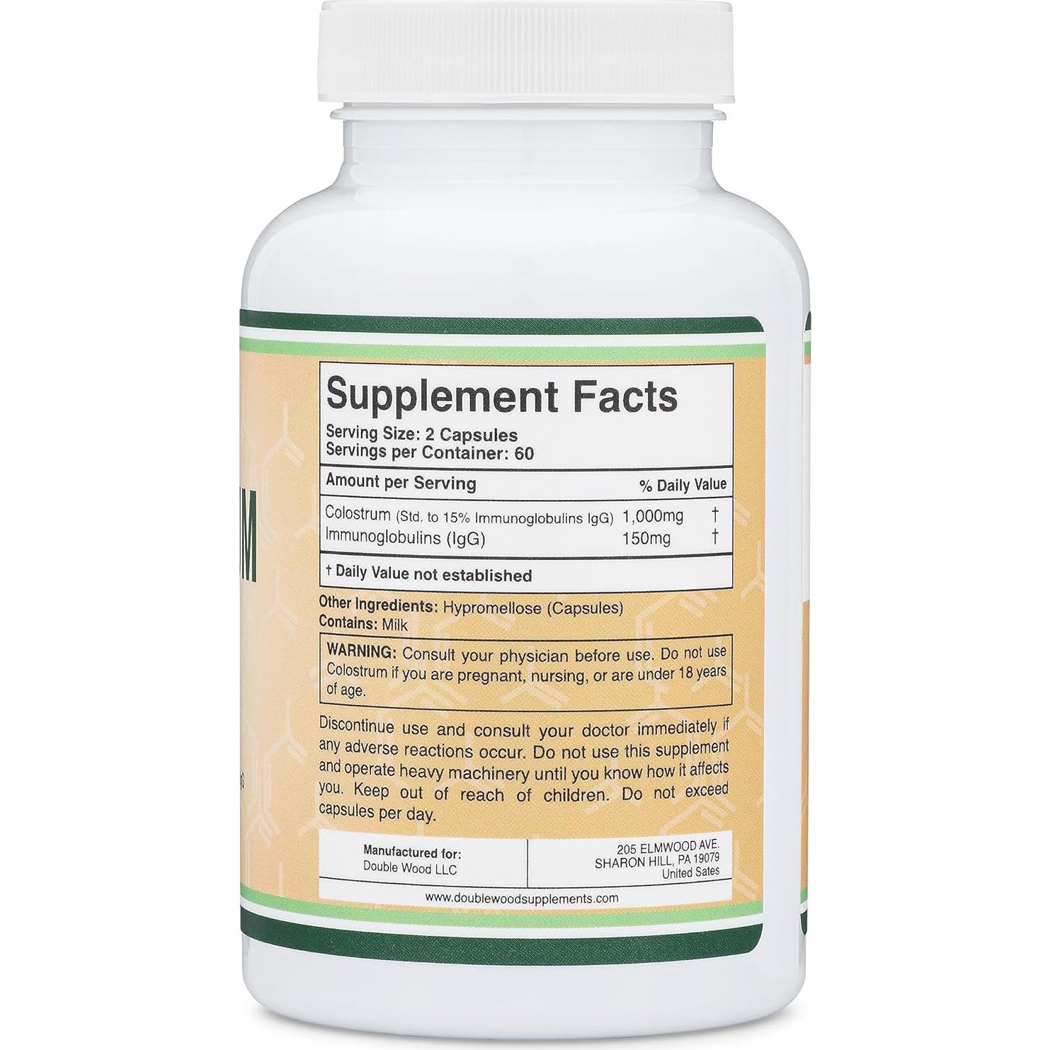 Suplemento de Calostro Bovino Double Wood 120 Cápsulas 1000mg