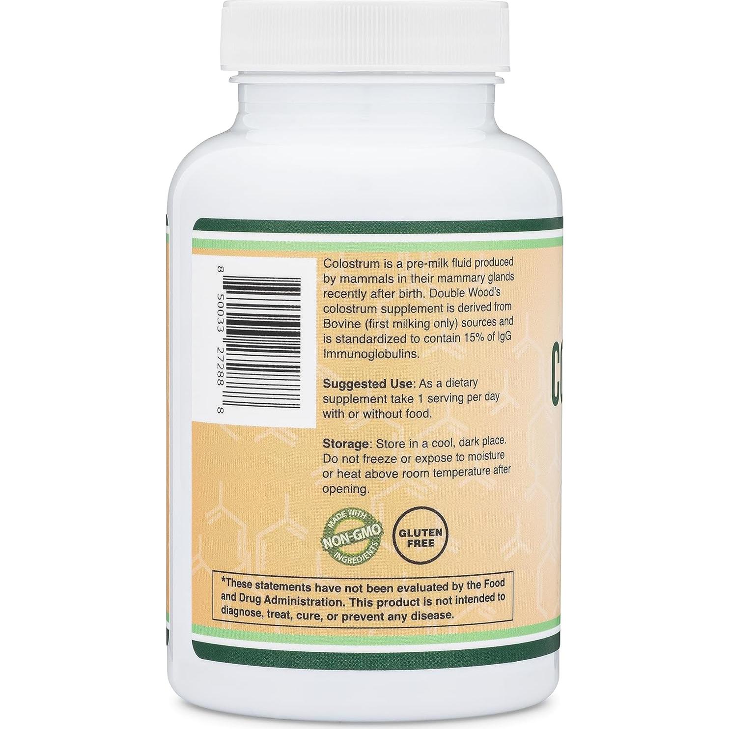 Suplemento de Calostro Bovino Double Wood 120 Cápsulas 1000mg
