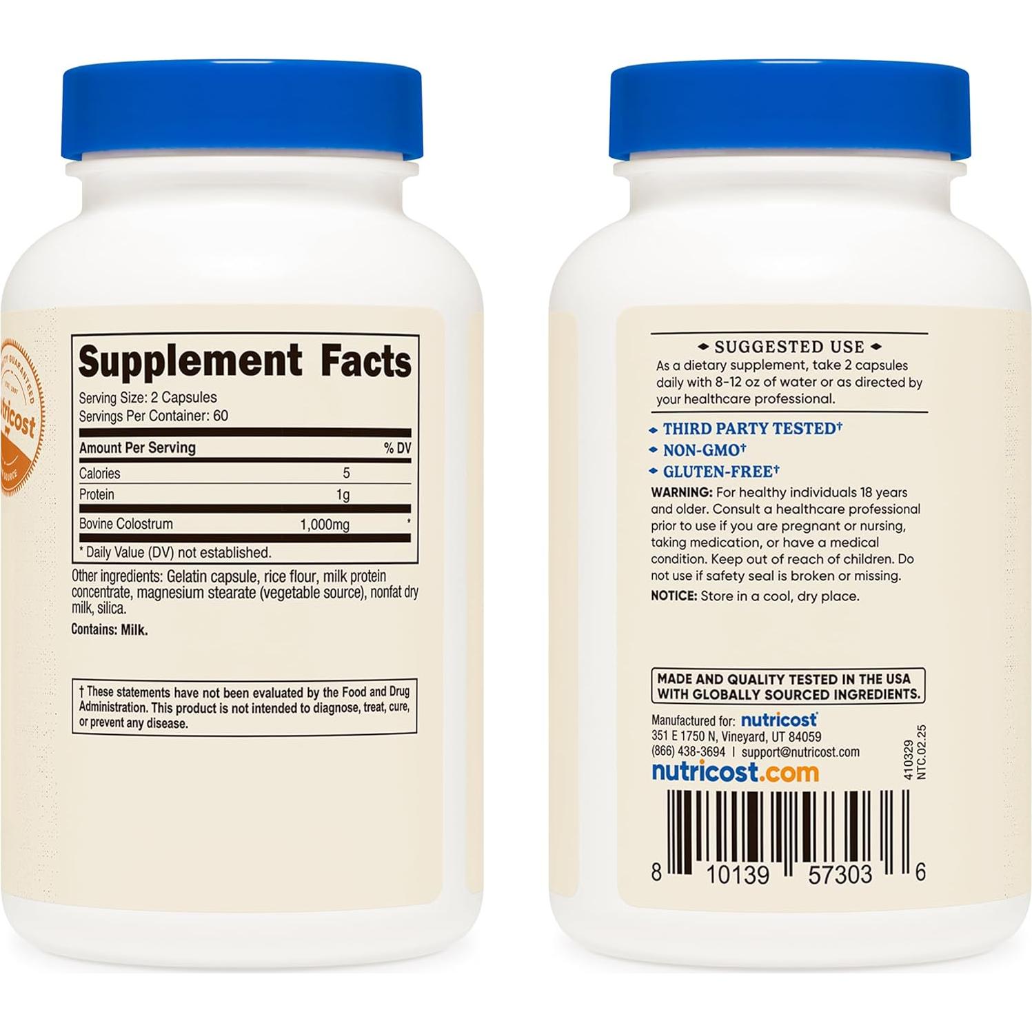 Nutricost Calostro 1000mg 120 Cápsulas Sin Gluten y OGM