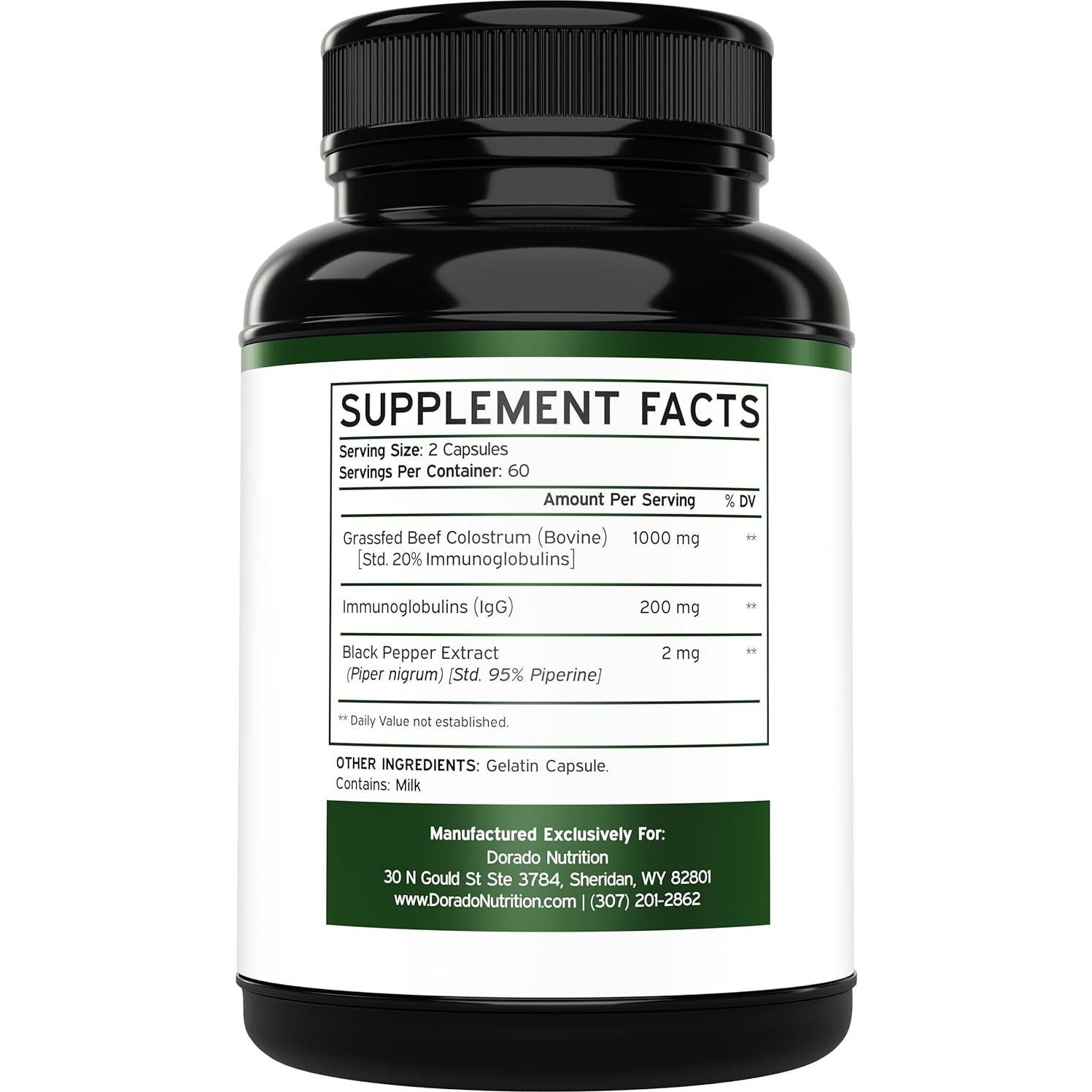 Suplemento de Calostro Bovina Dorado Nutrition 120 Cápsulas 1000mg