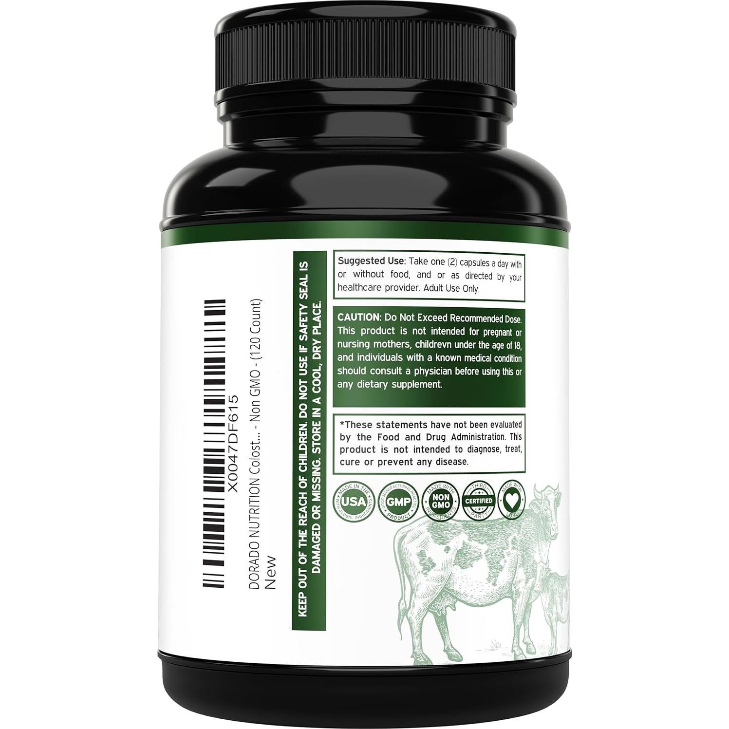 Suplemento de Calostro Bovina Dorado Nutrition 120 Cápsulas 1000mg
