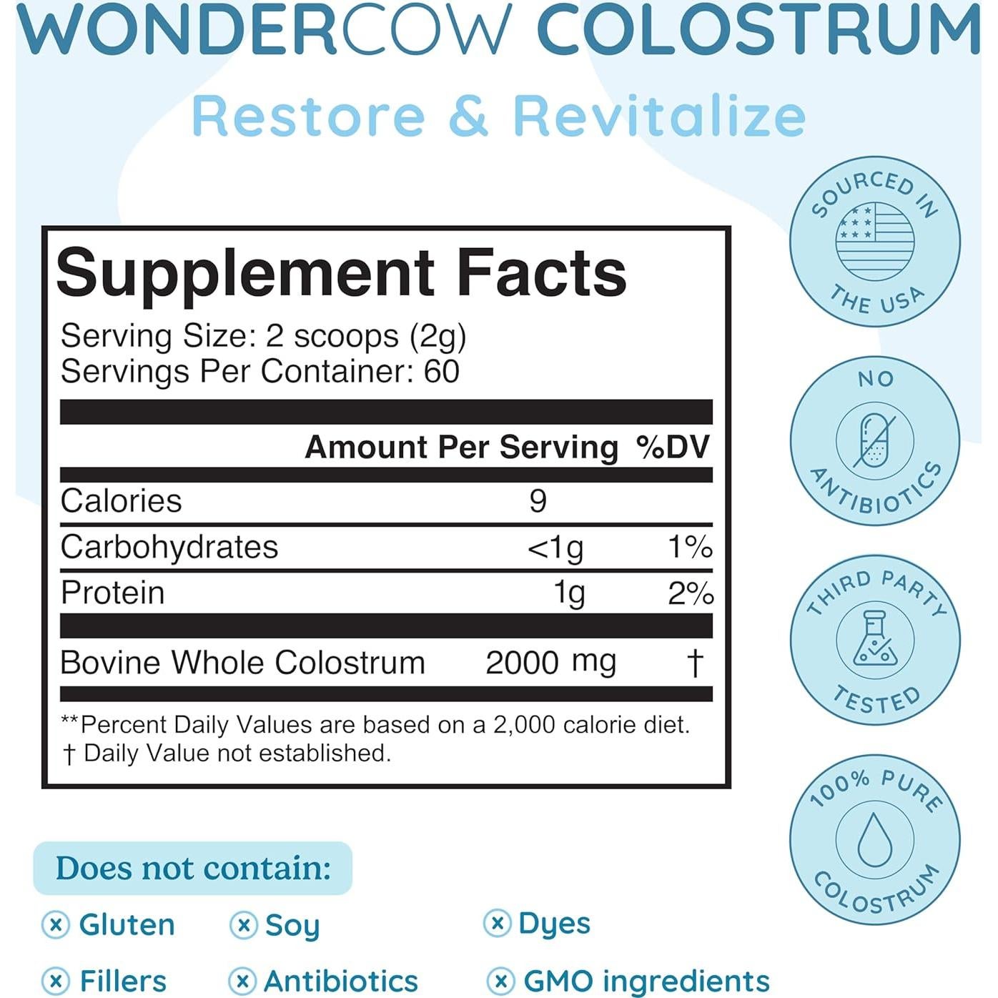 Suplemento de Colostro en Polvo WonderCow 60 Porciones Sin Sabor