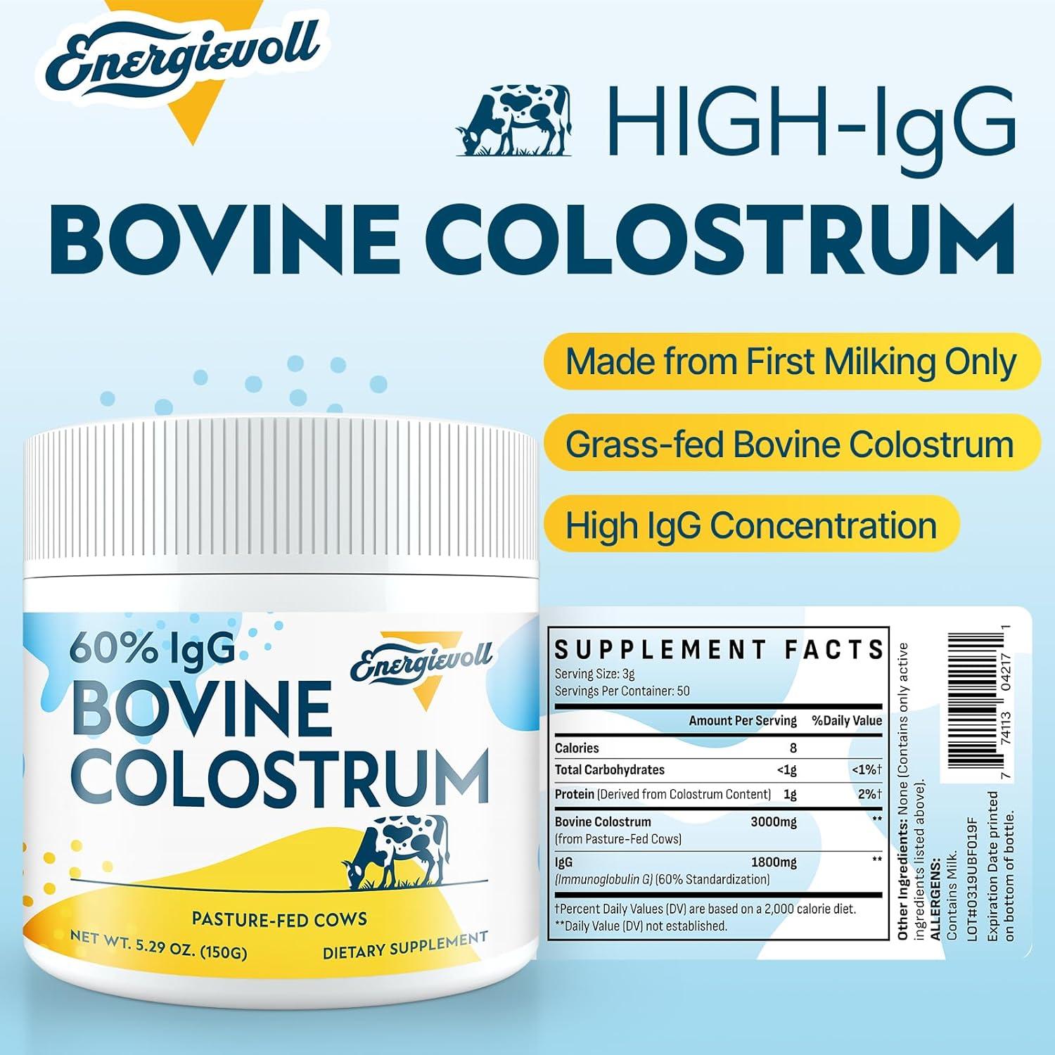 Colostro Bovino en Polvo Energievoll 3000 mg 60% IgG 50 Porciones