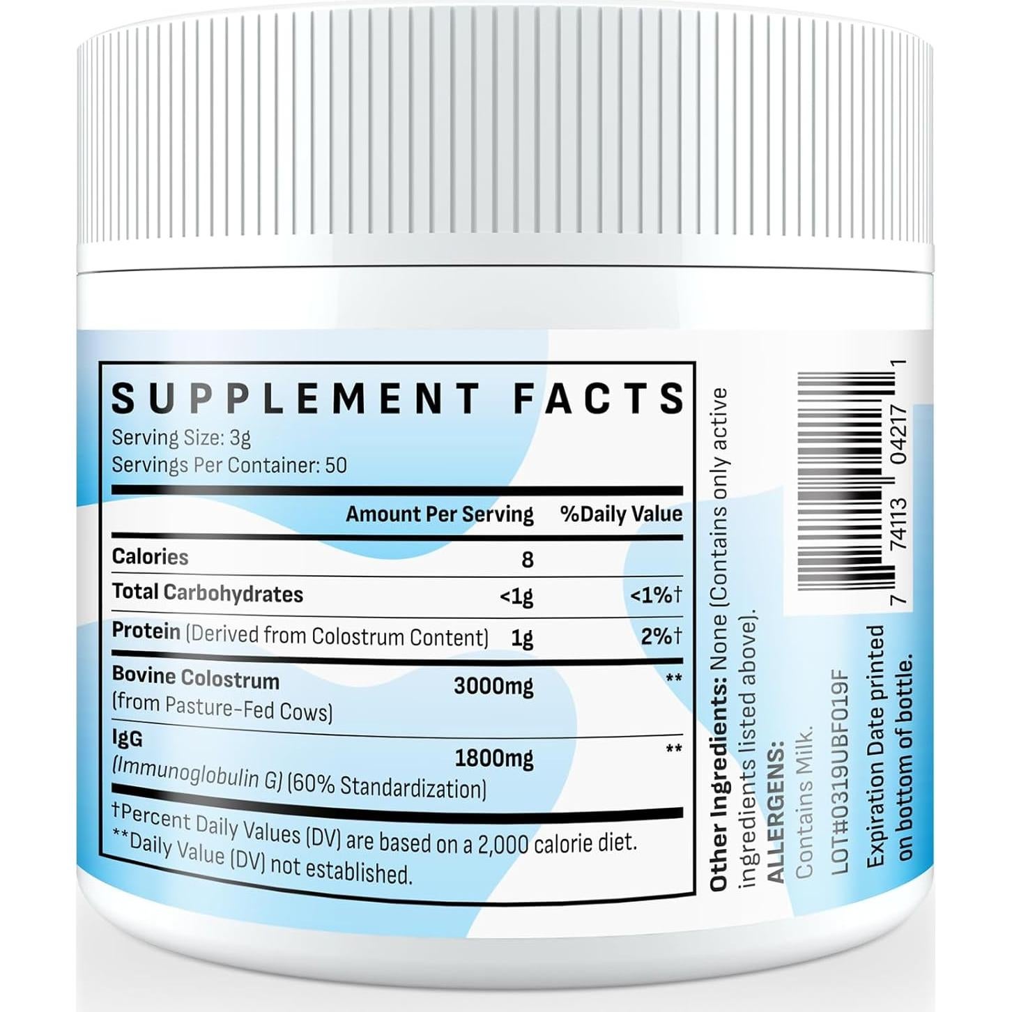 Colostro Bovino en Polvo Energievoll 3000 mg 60% IgG 50 Porciones