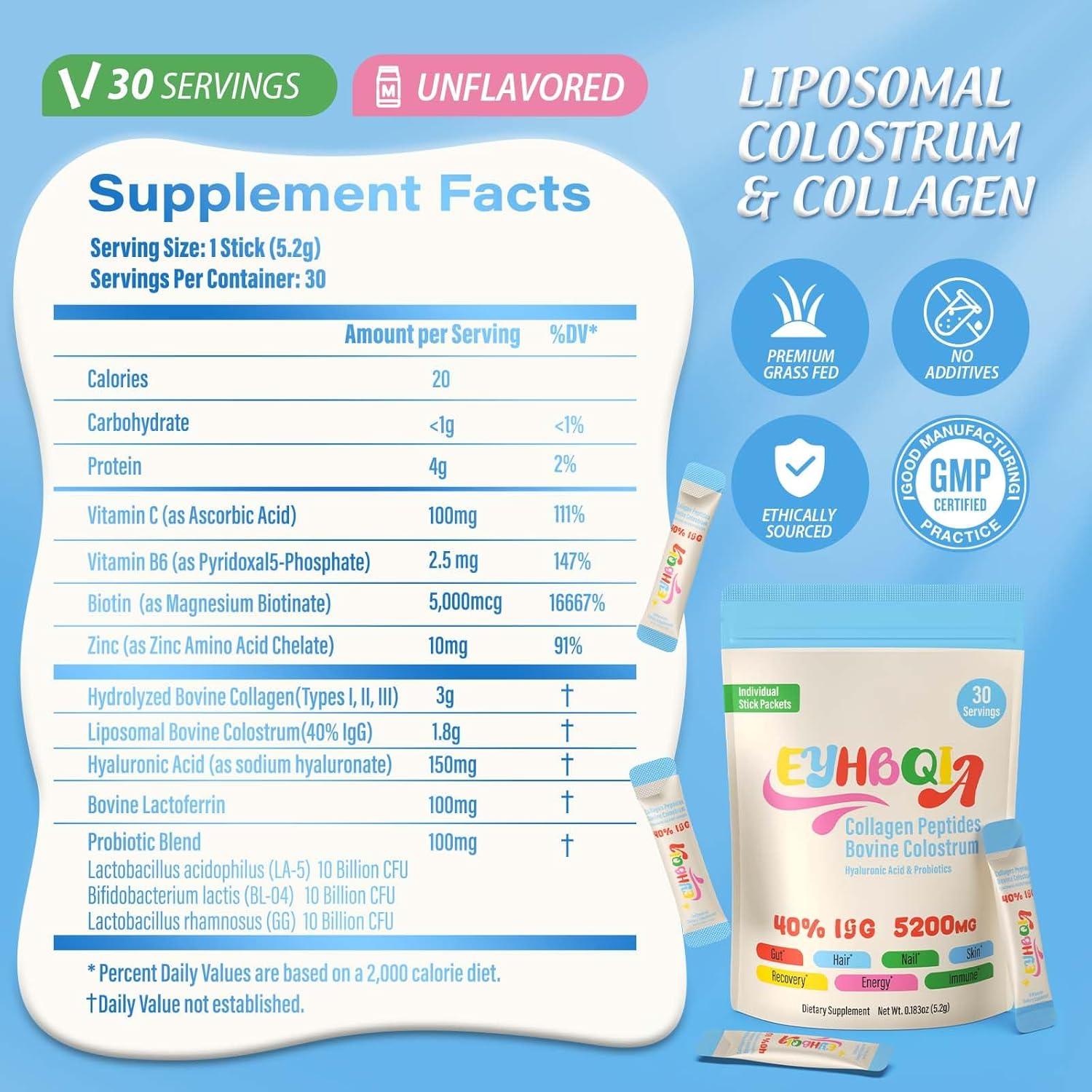 Suplemento de colágeno y calostro EYHBQIA 155.89g sin sabor