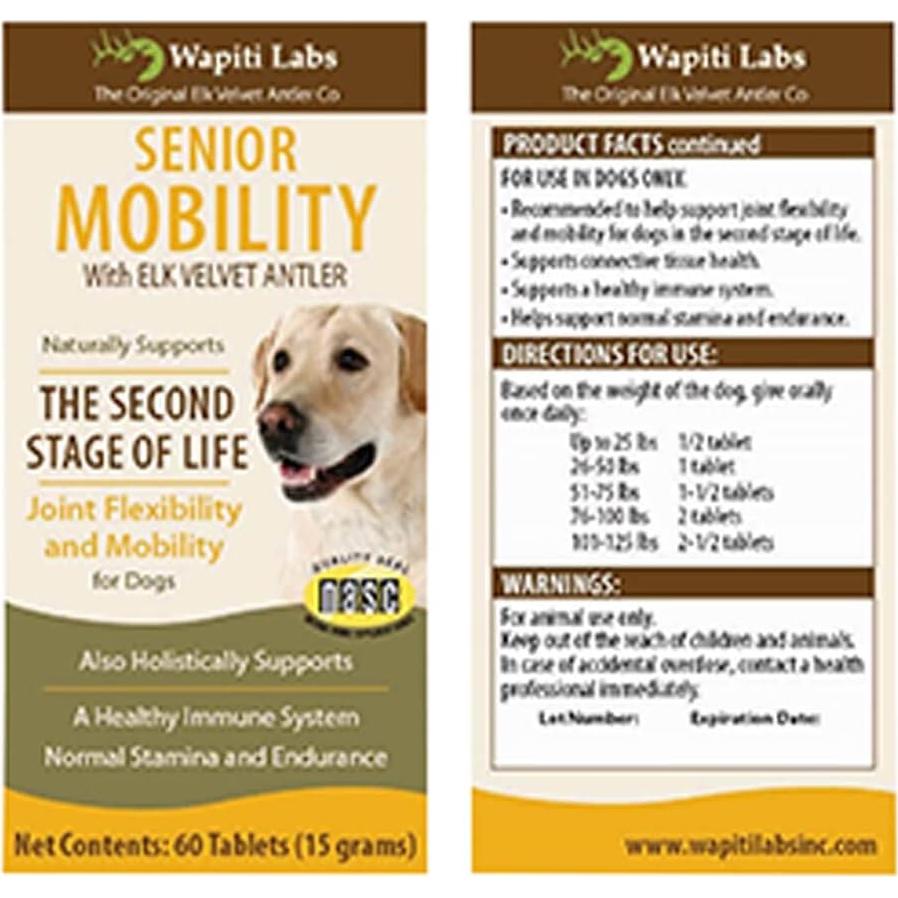 Tabletas de Movilidad para Perros Mayores Wapiti Labs 60 Unidades