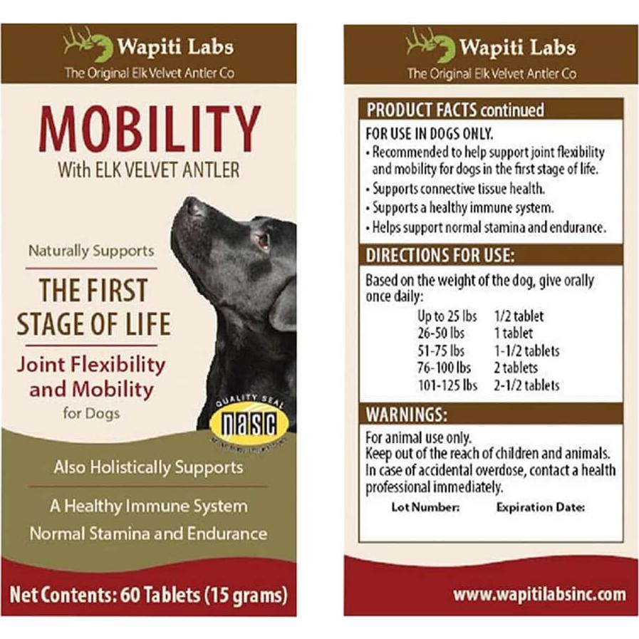 Suplementos de Movilidad para Perros Wapiti Labs 60 Tabletas