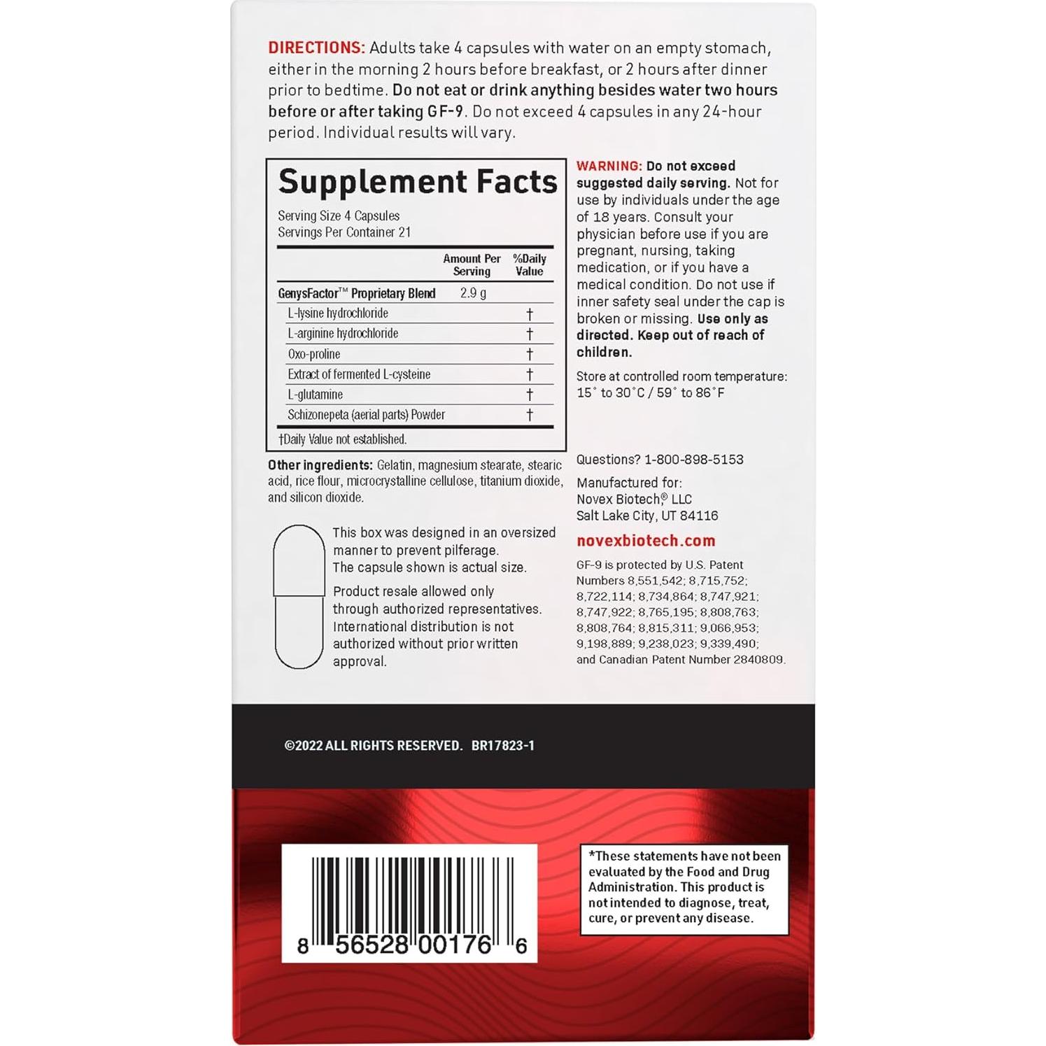 Novex Biotech GF-9 - Suplemento Aumentador de HGH 84 Cápsulas