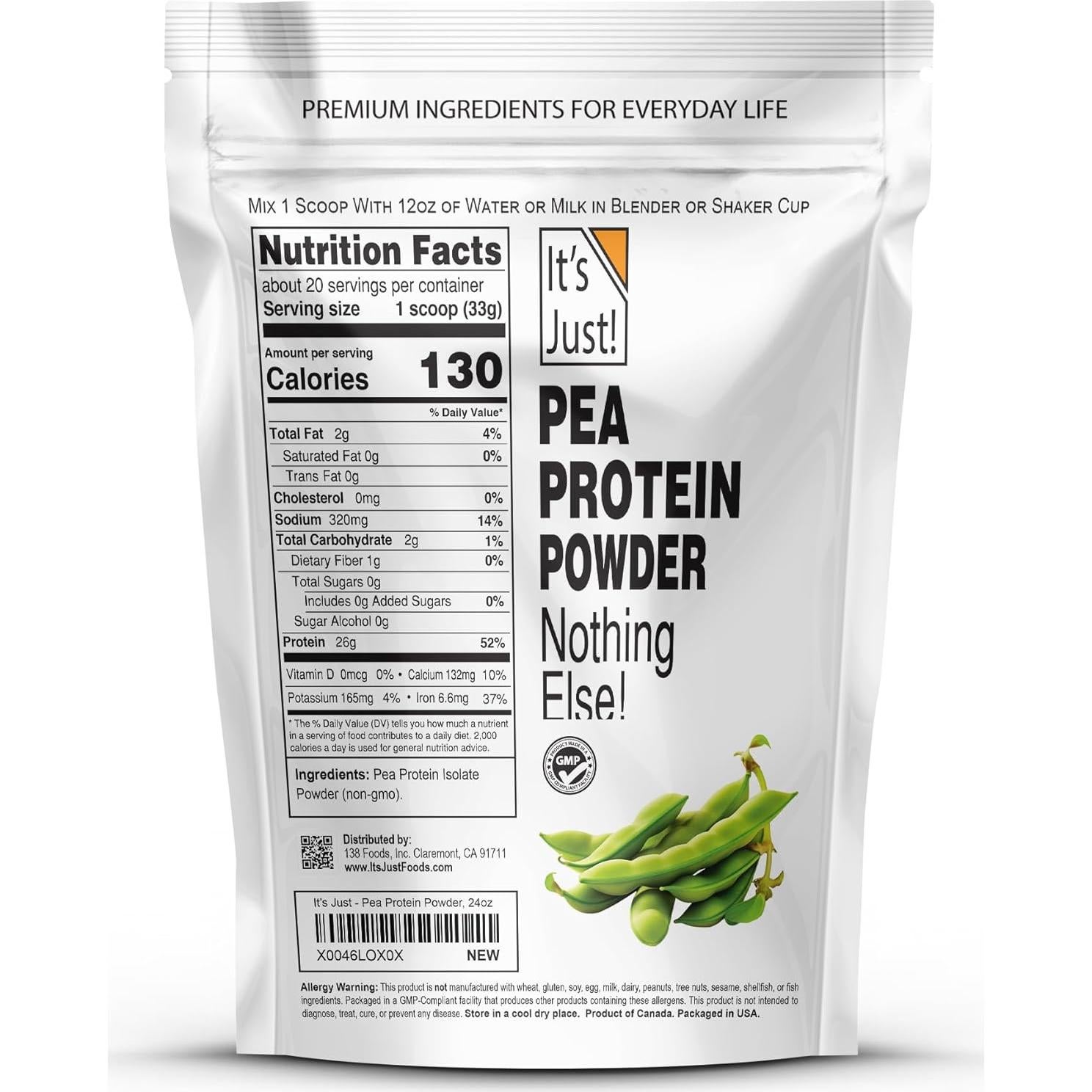 Proteína de Guisante Vegana 0.68kg 138 Foods - Sin Sabor, No OGM