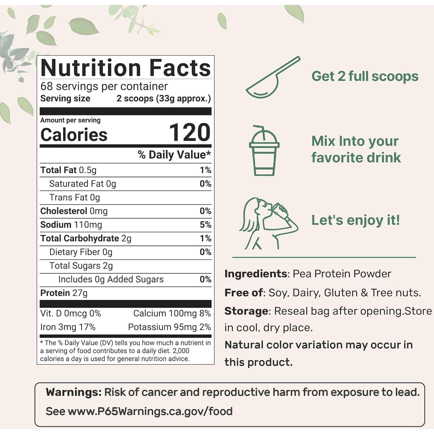 Proteína de Guisante Micro Ingredients 2.27kg Vegana Sin Sabor