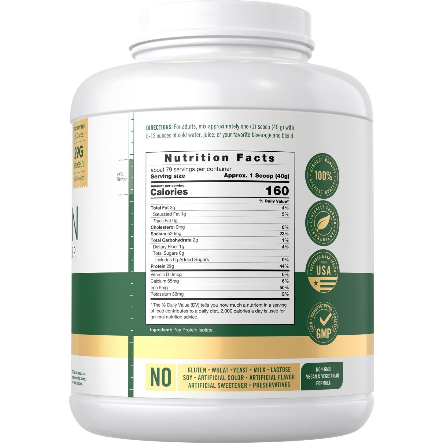 Proteína de Guisante en Polvo Carlyle 3.18kg Sin Sabor 29g