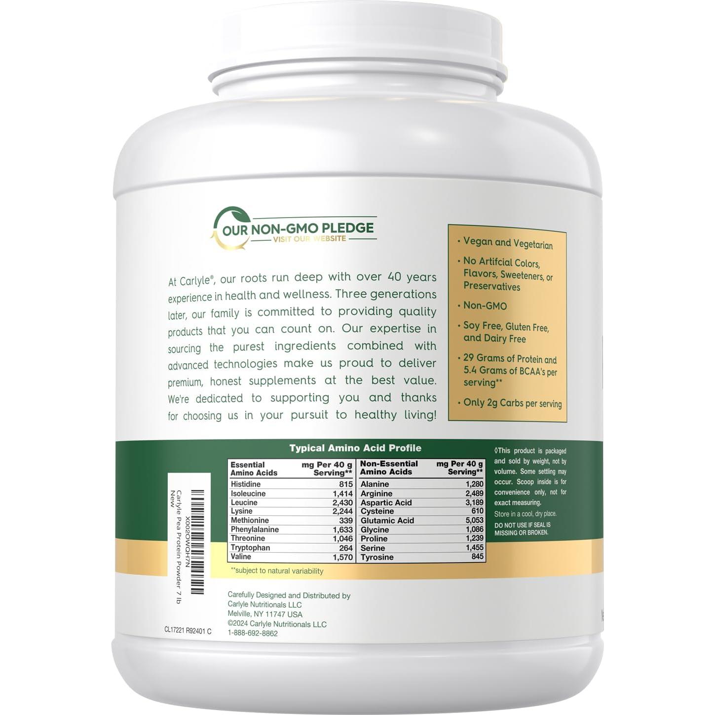 Proteína de Guisante en Polvo Carlyle 3.18kg Sin Sabor 29g