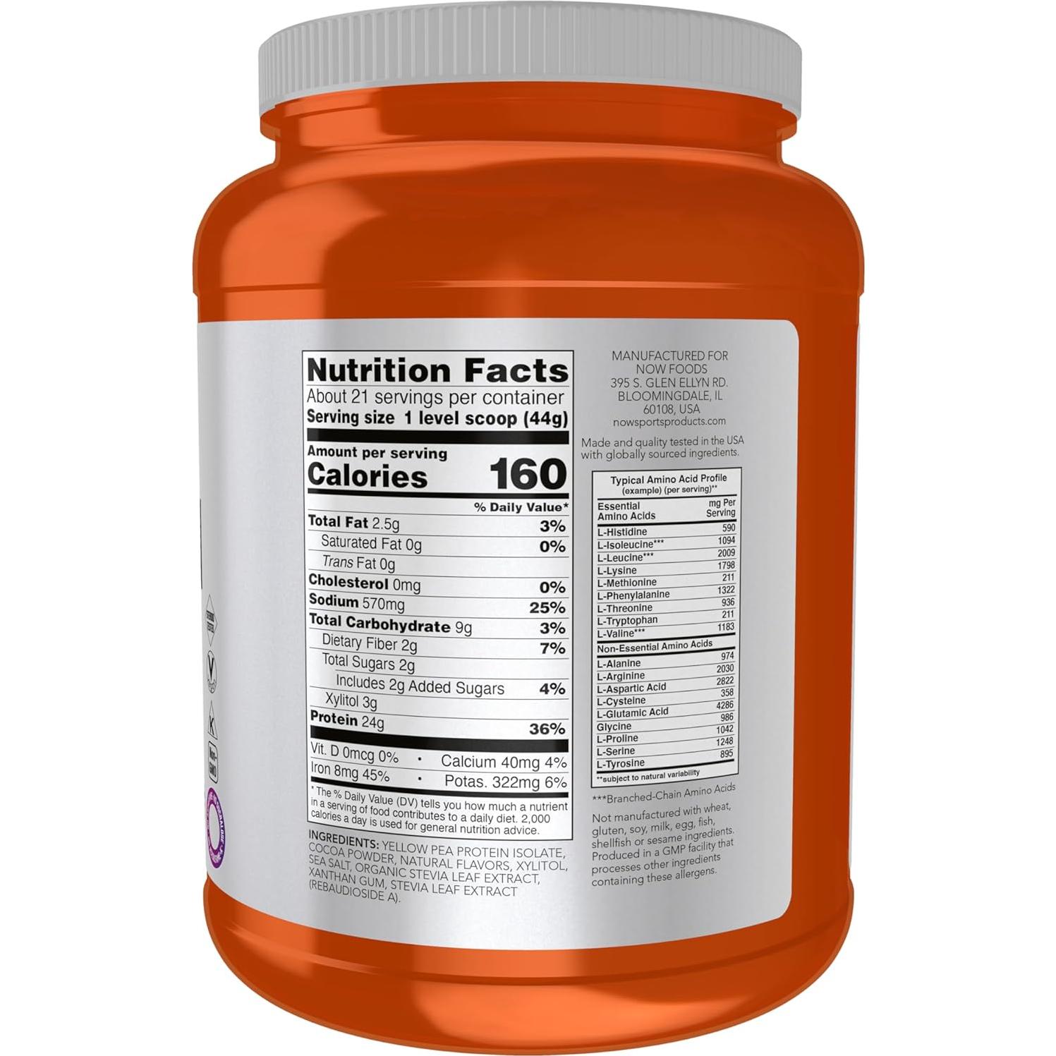 Proteína de Guisante NOW Foods 24g Chocolate 0.91kg