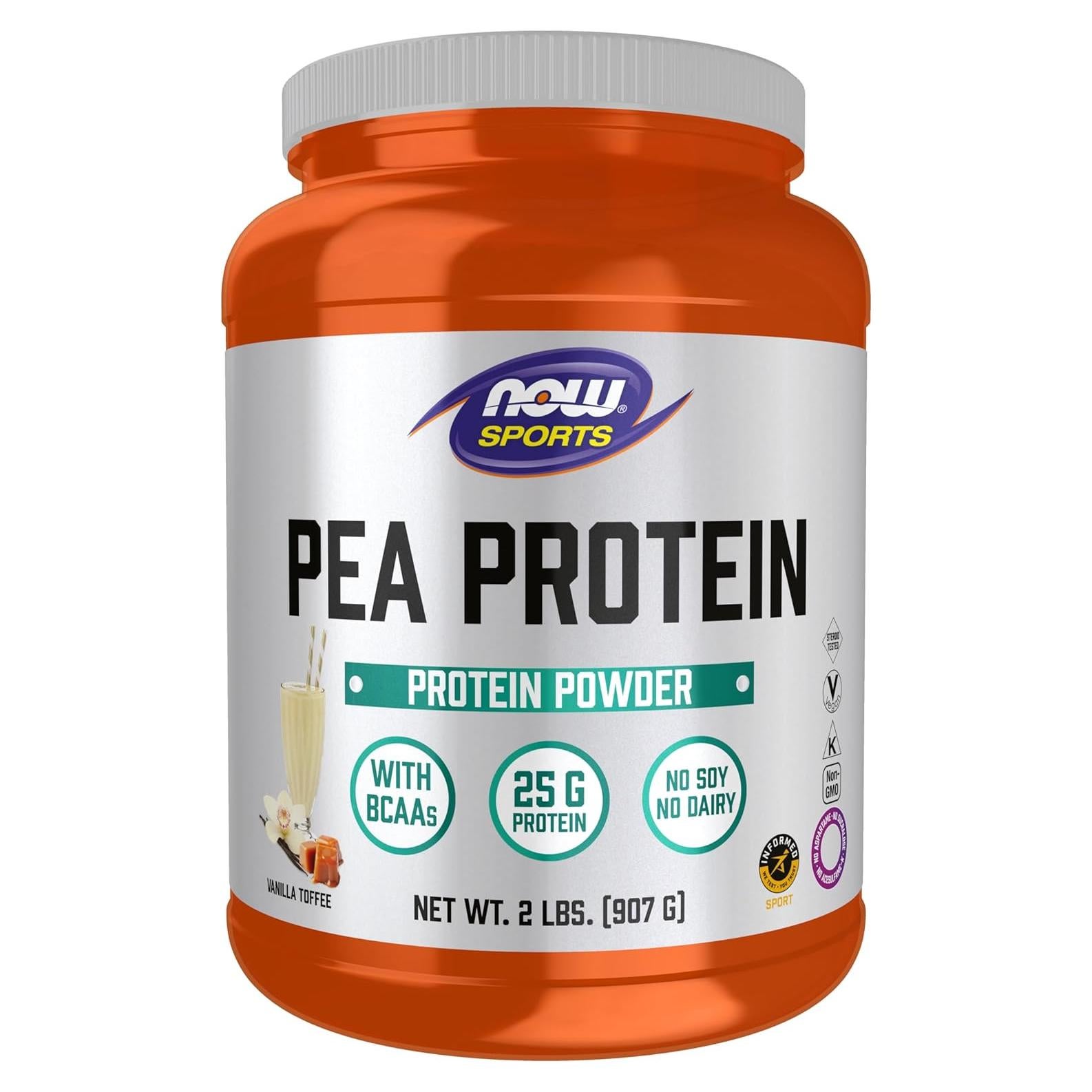 Proteína de Guisante NOW Sports 25g BCAAs Toffee Vainilla 1.09kg