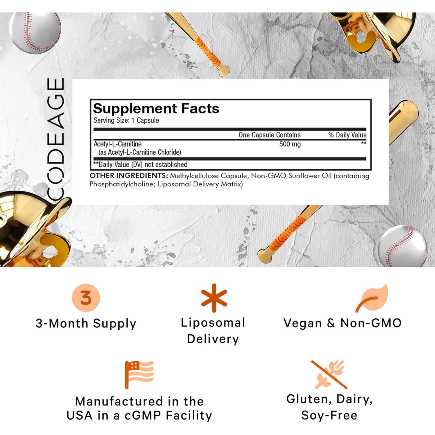 Suplemento Liposomal Acetil-L-Carnitina Codeage 500 mg 90 Cápsulas