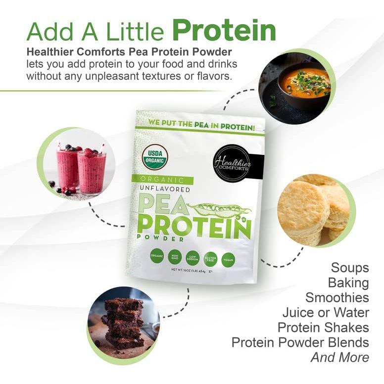 Polvo de Proteína de Guisante Healthier Comforts 0.45 kg - Vegano, Sin Sabor, Bajo en Sodio