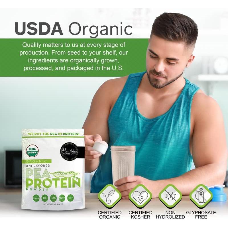 Polvo de Proteína de Guisante Healthier Comforts 0.45 kg - Vegano, Sin Sabor, Bajo en Sodio