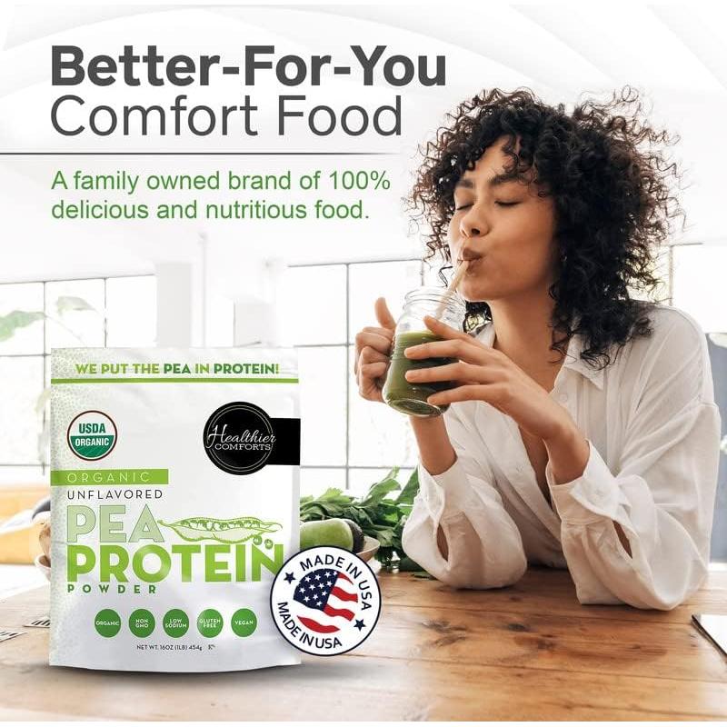 Polvo de Proteína de Guisante Healthier Comforts 0.45 kg - Vegano, Sin Sabor, Bajo en Sodio