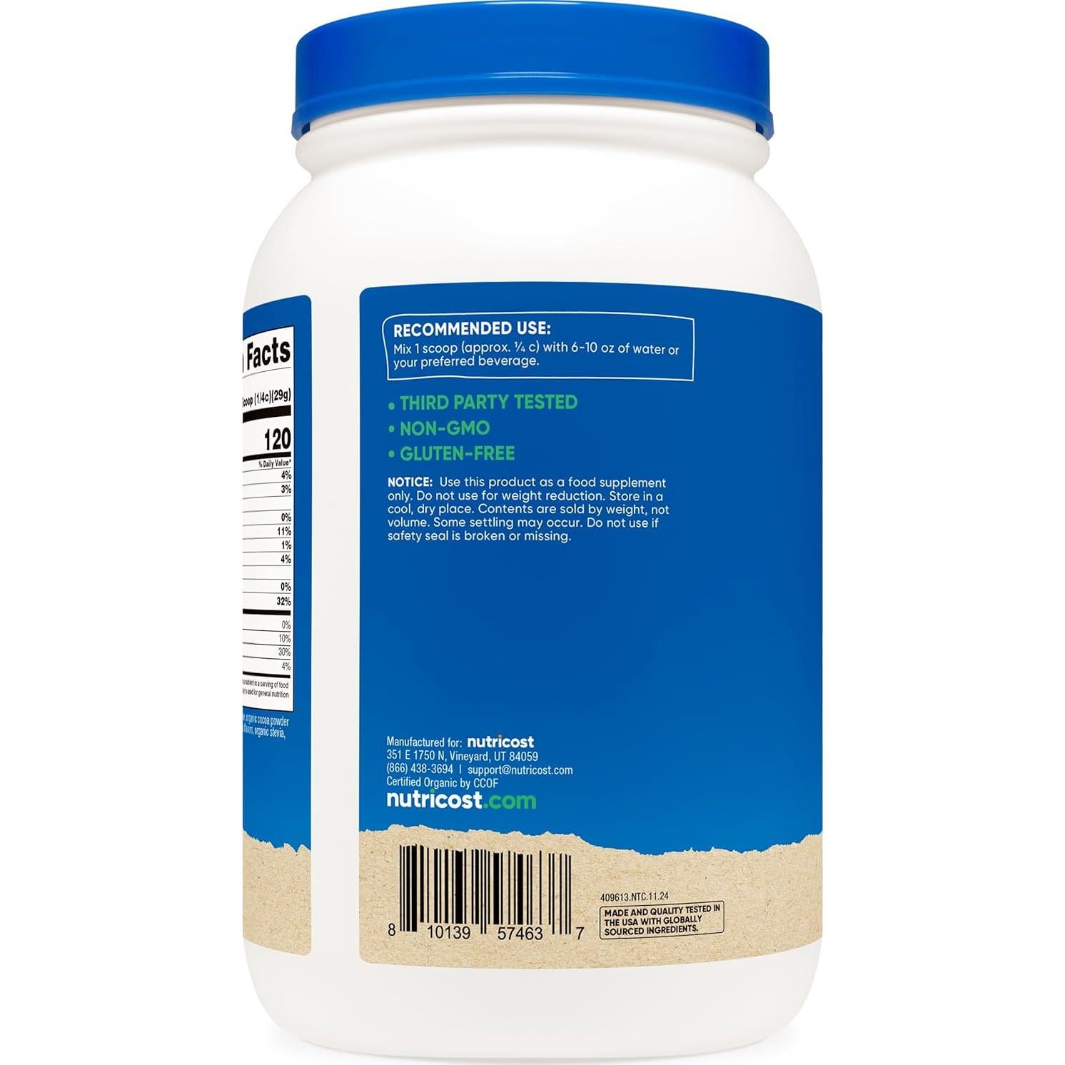 Polvo de Proteína de Guisante Orgánico Nutricost 1.36 kg Chocolate