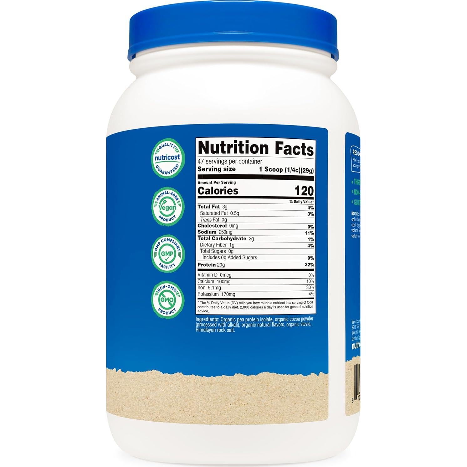 Polvo de Proteína de Guisante Orgánico Nutricost 1.36 kg Chocolate