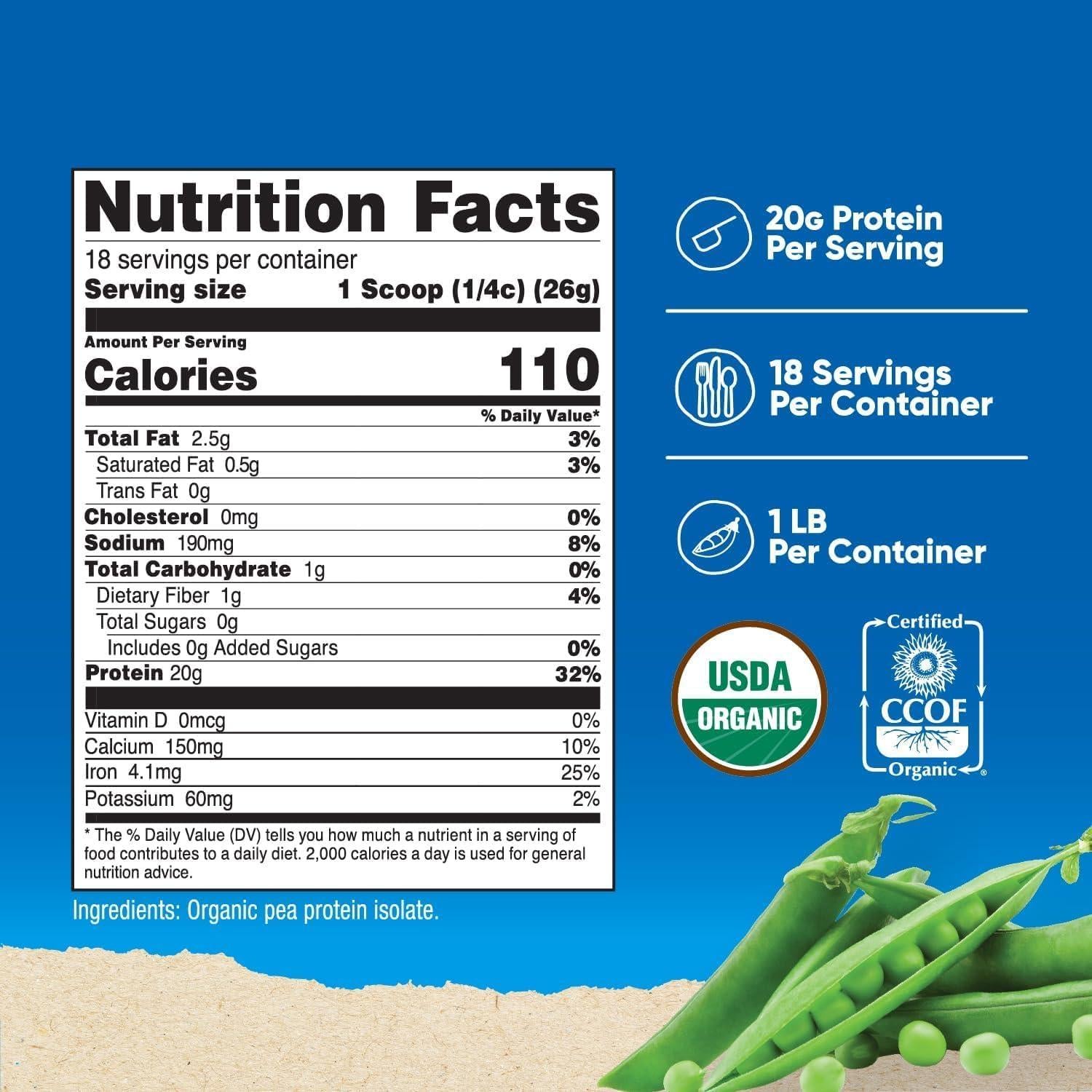 Polvo de Proteína de Guisante Orgánico Nutricost 450g Sin Sabor